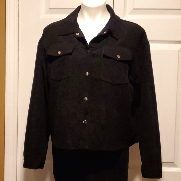 Shein Women's Corduroy Button Down Black Jacket - Size 6 Medium - Picture 1 of 10